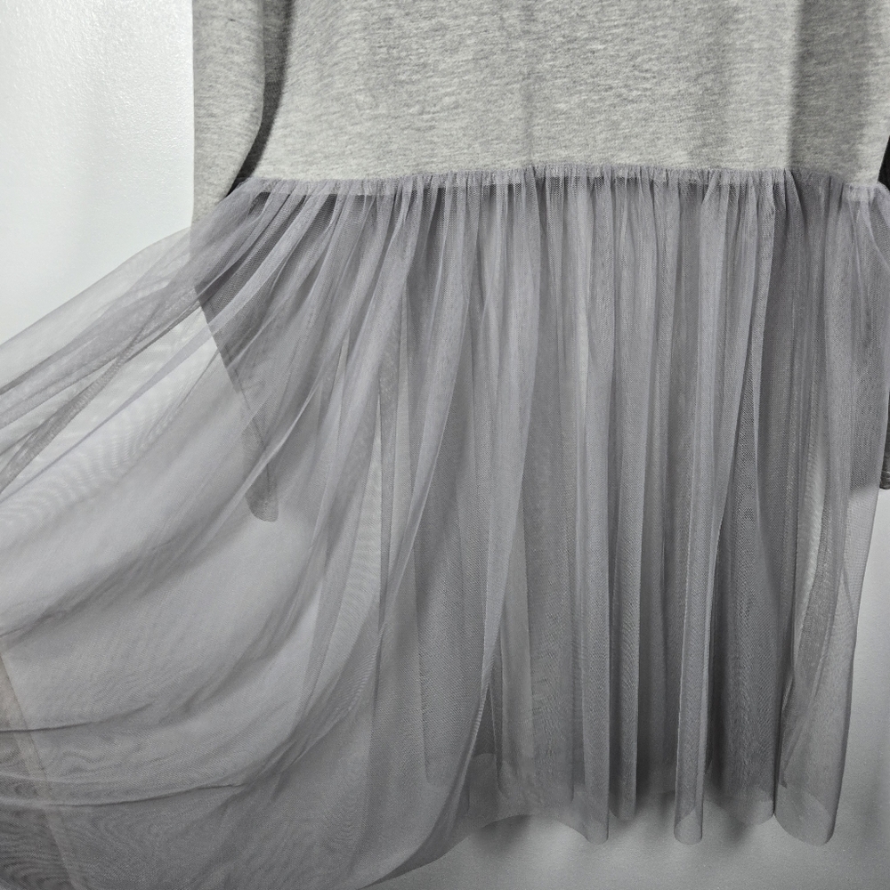 JCL Paris Gray Distressed Sweatshirt w/ Sheer Tulle Overlay Dress Size S/M - Picture 10 of 15